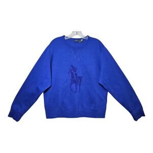 POLO RALPH LAUREN Men's XL Sweatshirt Pullover Blue Chenille Large Pony Logo 46"